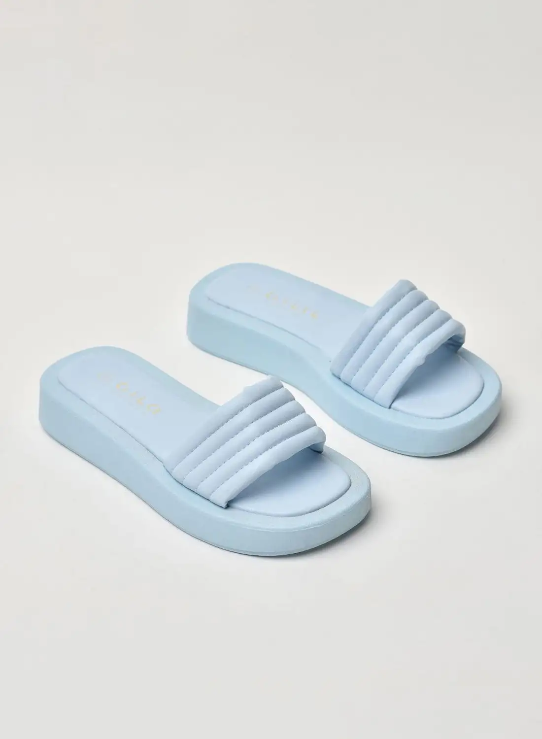 Aila Striped Pattern Broad Strap Platform Sandals Baby Blue