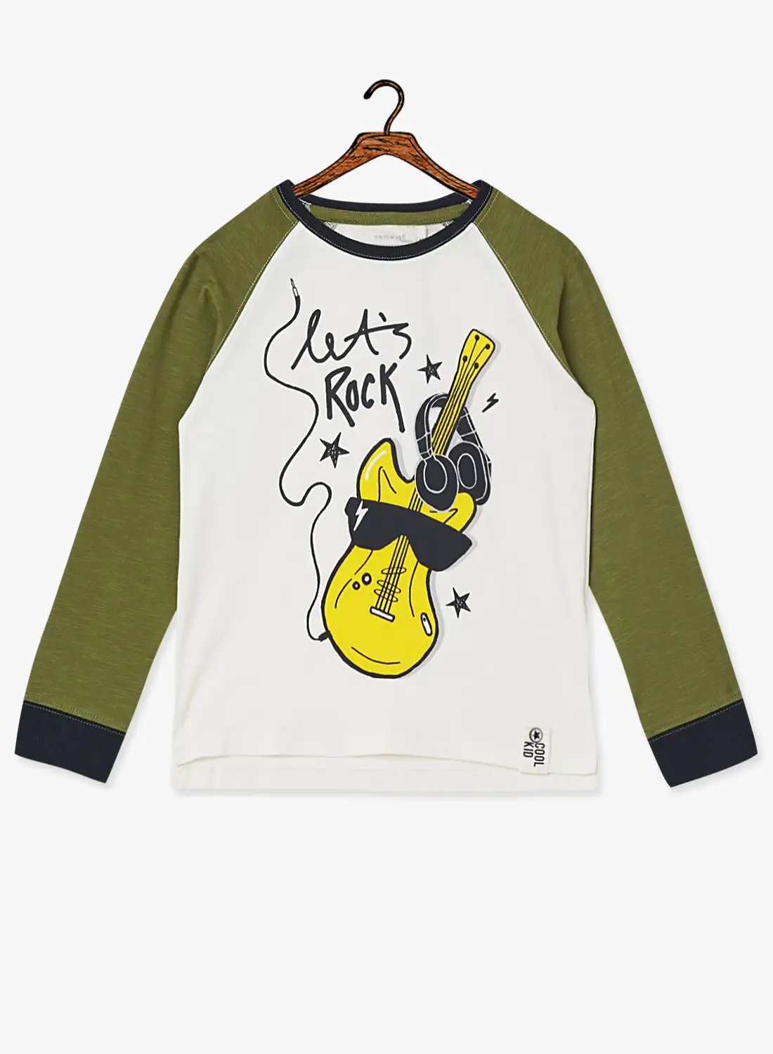 NAME IT Kids Raglan Long Sleeve Tee أبيض / زيتوني