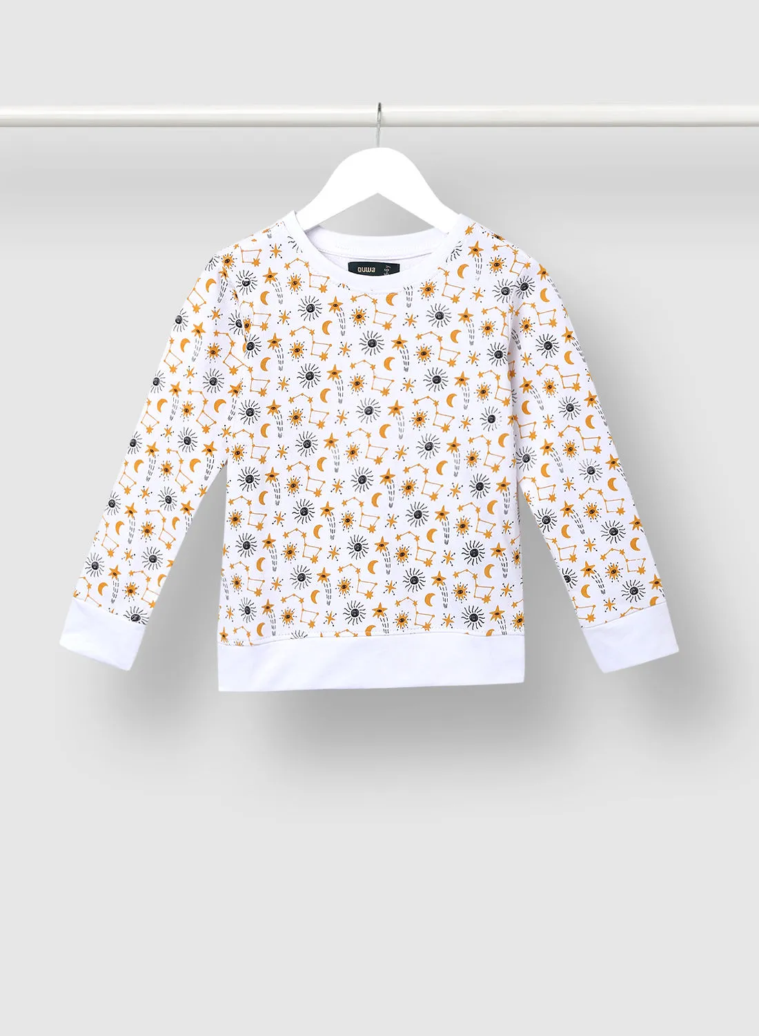 QUWA Comfortable Boys All Over Printed Sweatshirt White/Black/Yellow