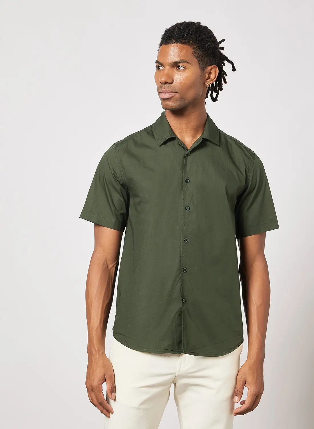 QUWA Collared Neck Shirt Olive Green