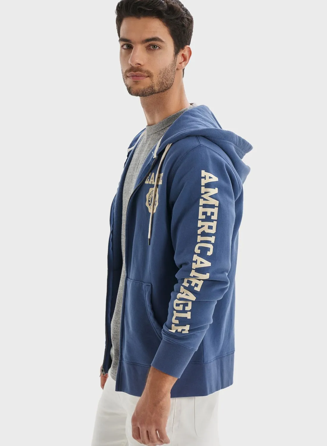 American Eagle Logo Sleeve Zip Through Hoodie