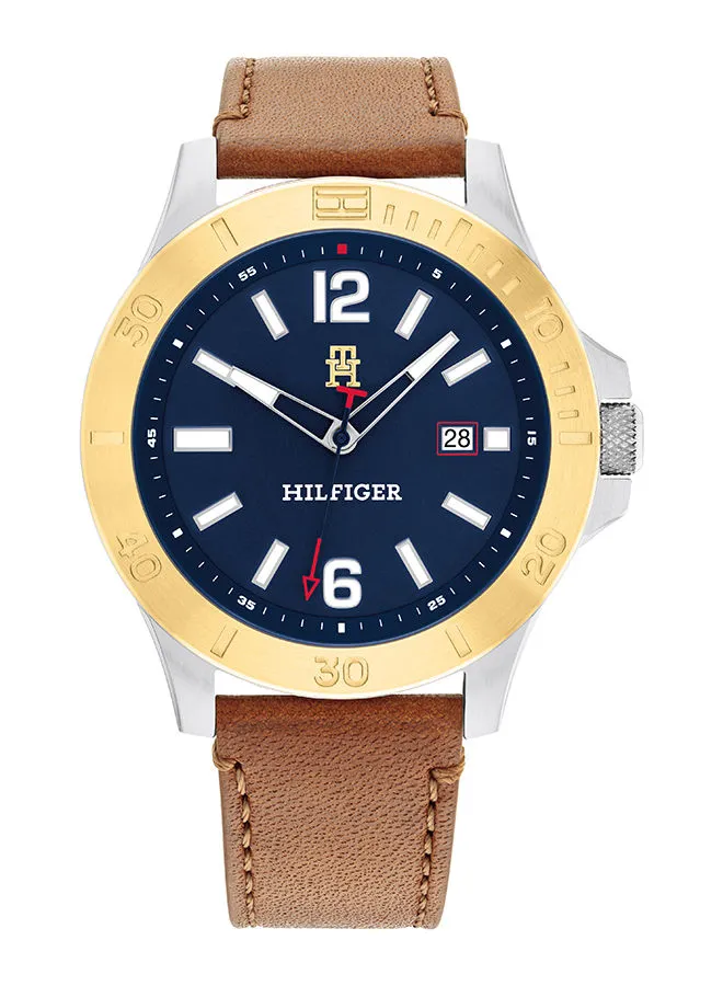 TOMMY HILFIGER Men's Analog Round Shape Leather Wrist Watch 1710529 - 46 Mm