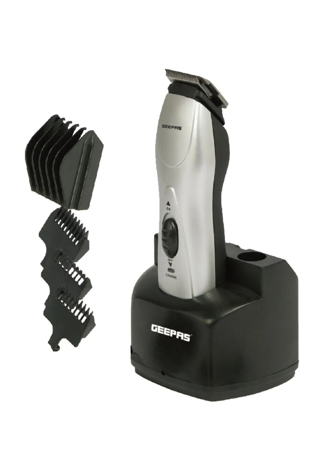 GEEPAS Rechargeable Trimmer Kit -Travel Electric Hair Clipper With Charging Stand Black/Silver 350g