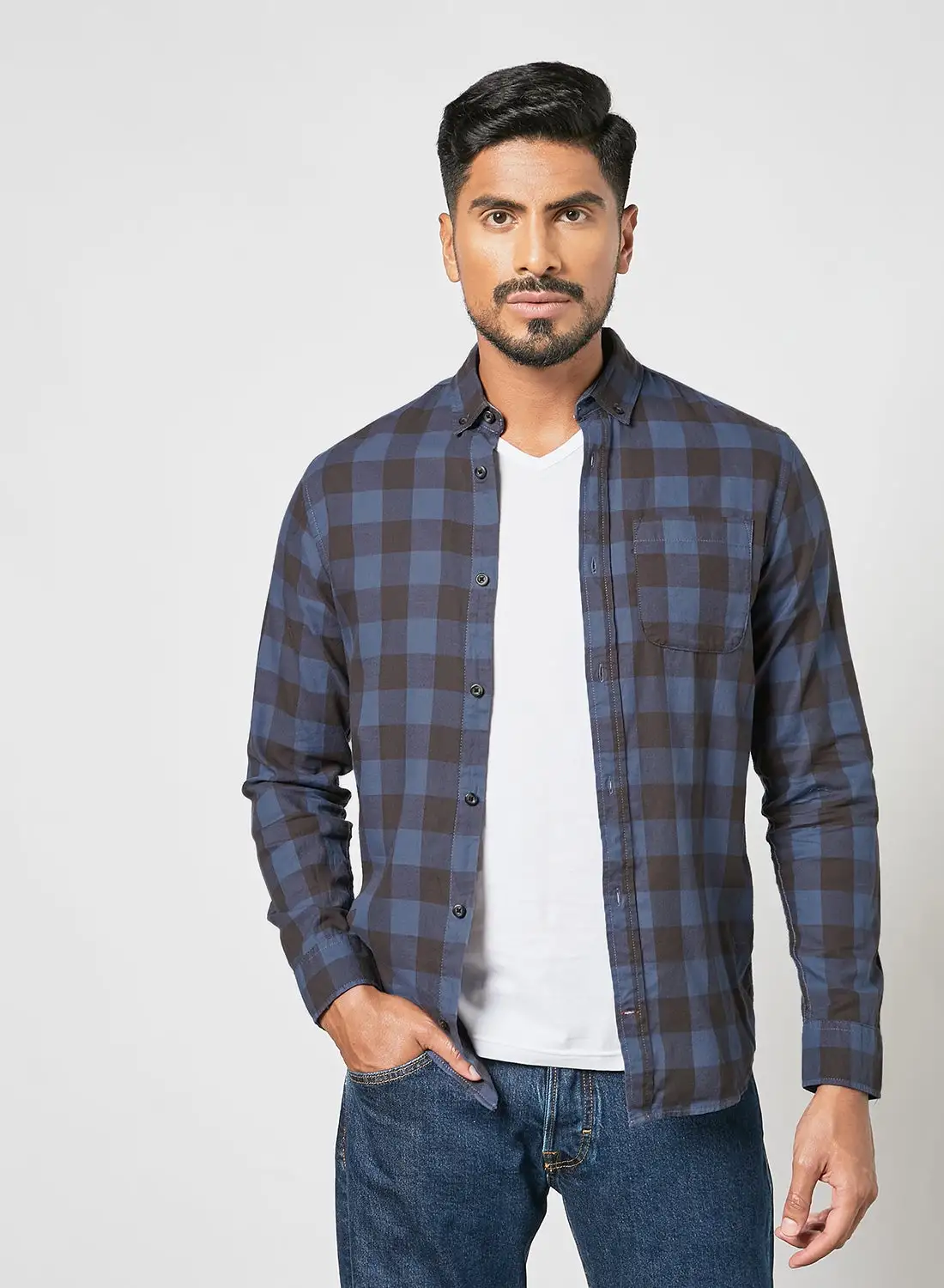 PRODUKT Checkered Collar Shirt Blue