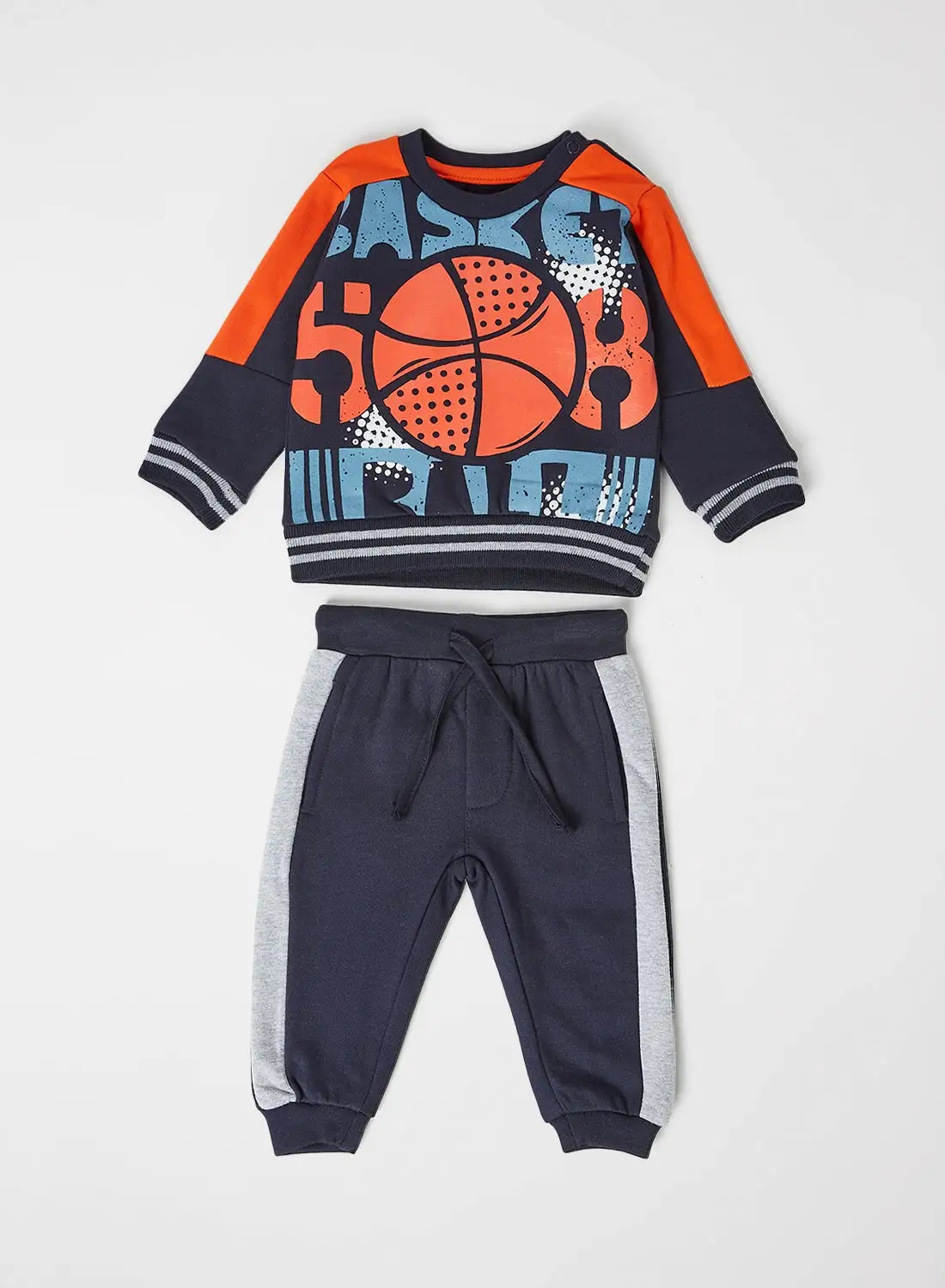 Babybol Baby/Kids Basketball Print T-Shirt And Joggers Navy