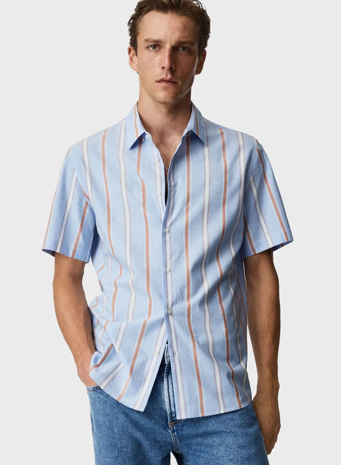 Mango Man Striped Regular Fit Shirt