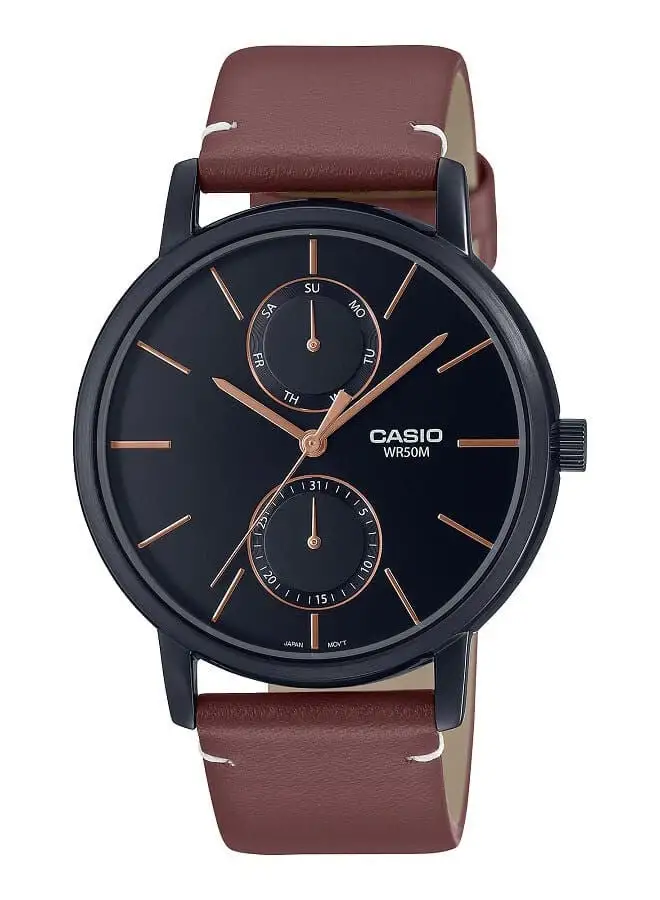 CASIO Men Watch Analog Multi Hand Dial Leather Band Black Ion Plated Case MTP-B310BL-5AVDF