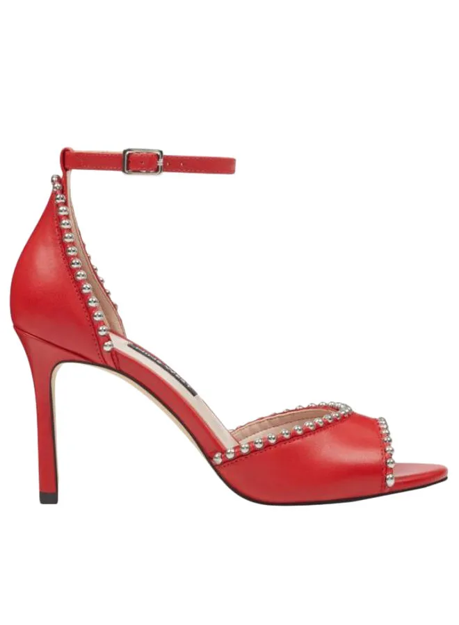 NINE WEST Jellint Buckle Ankle Strap Sandals Fiery Red