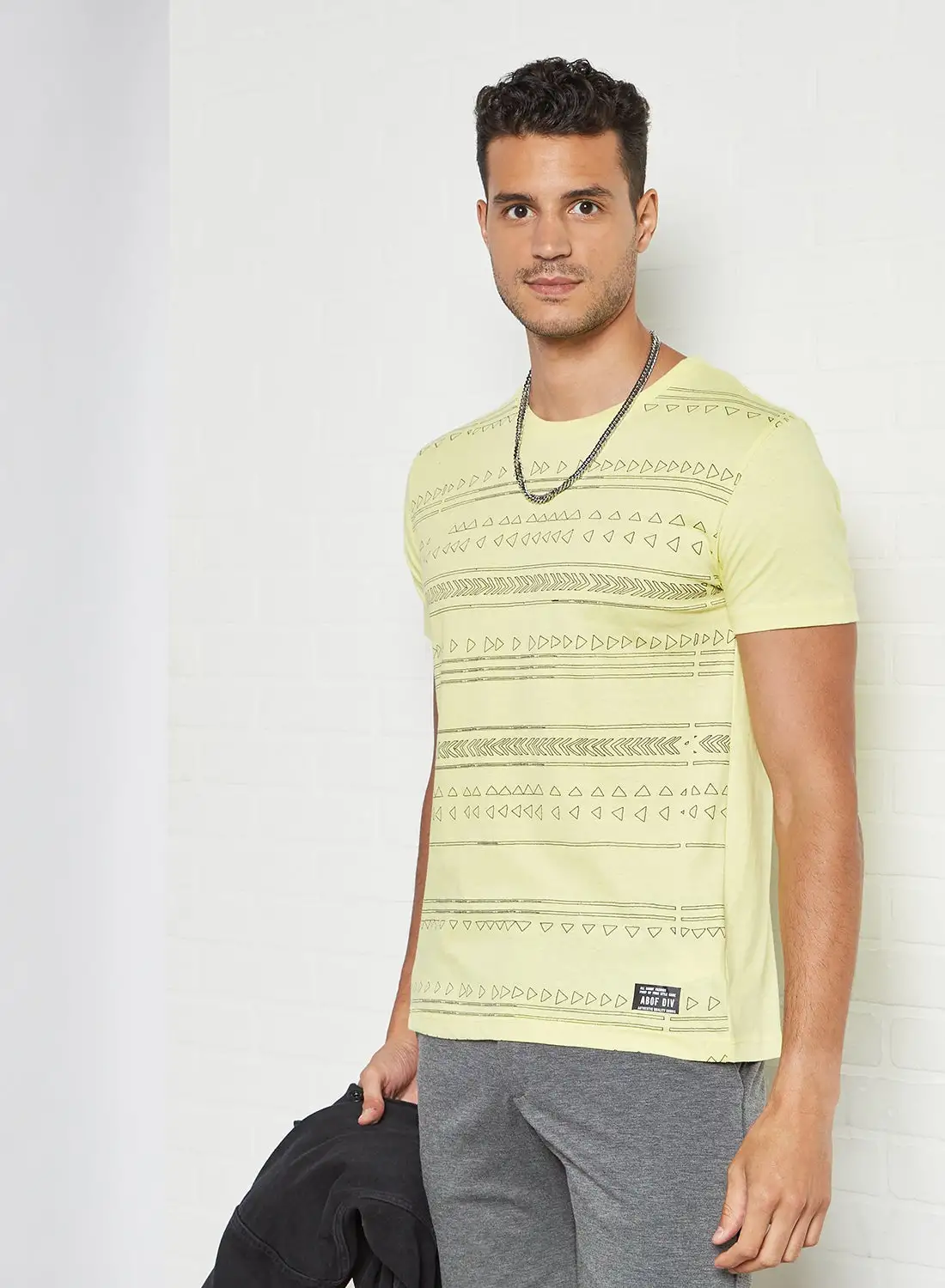 ABOF Graphic Printed Regular Fit Crew Neck T-Shirt Light Yellow