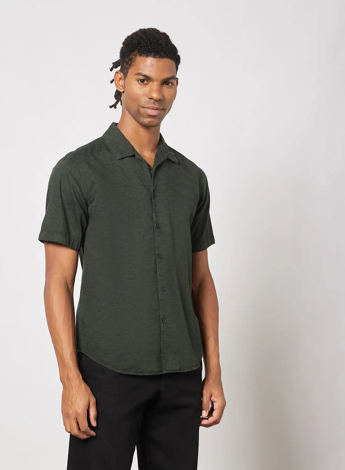 QUWA Collared Neck Shirt Green