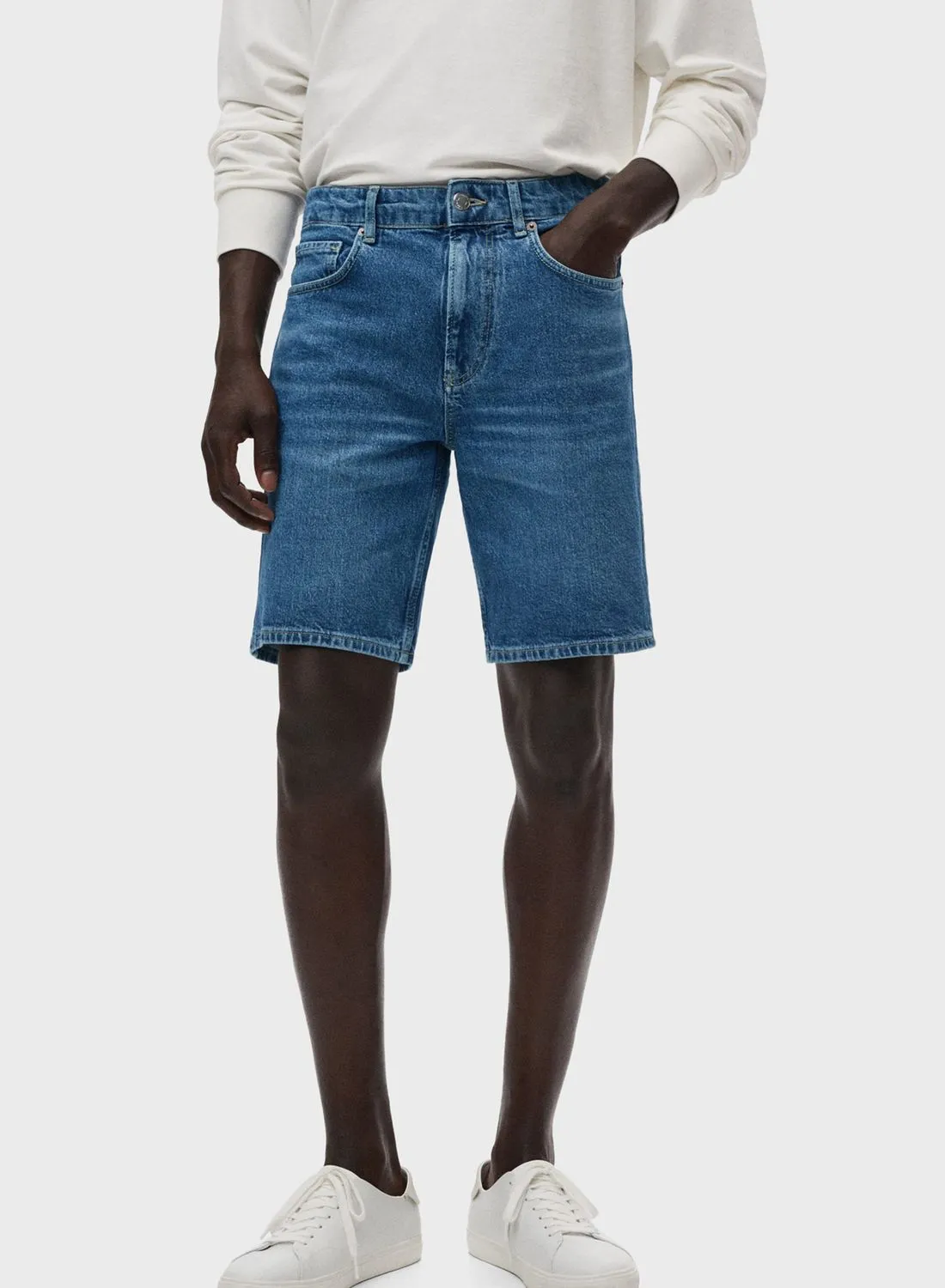 Mango Man Mid Wash Denim Shorts