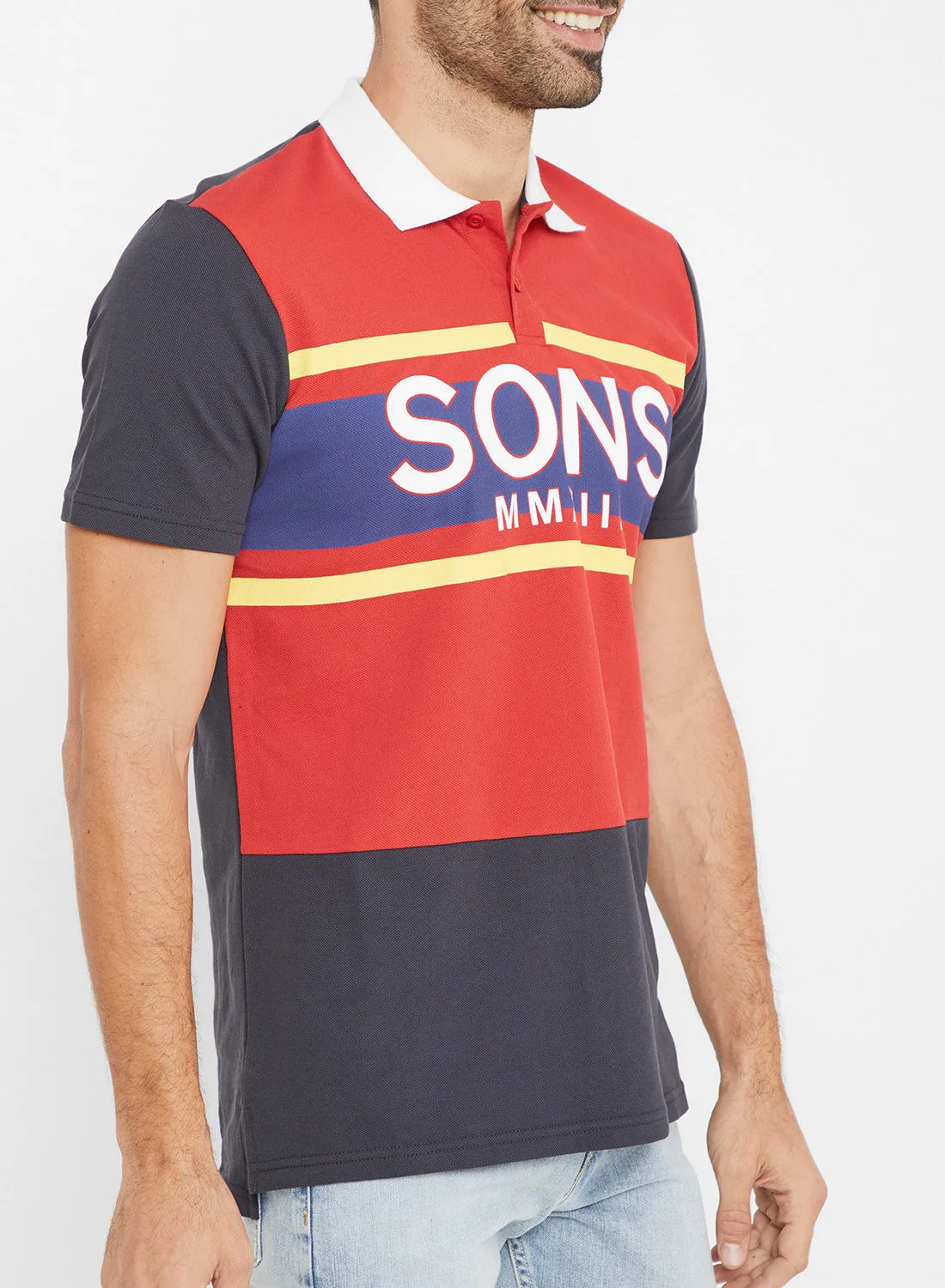 ONLY & SONS Color Block Short Sleeve Polo T-Shirt Pompeian Red