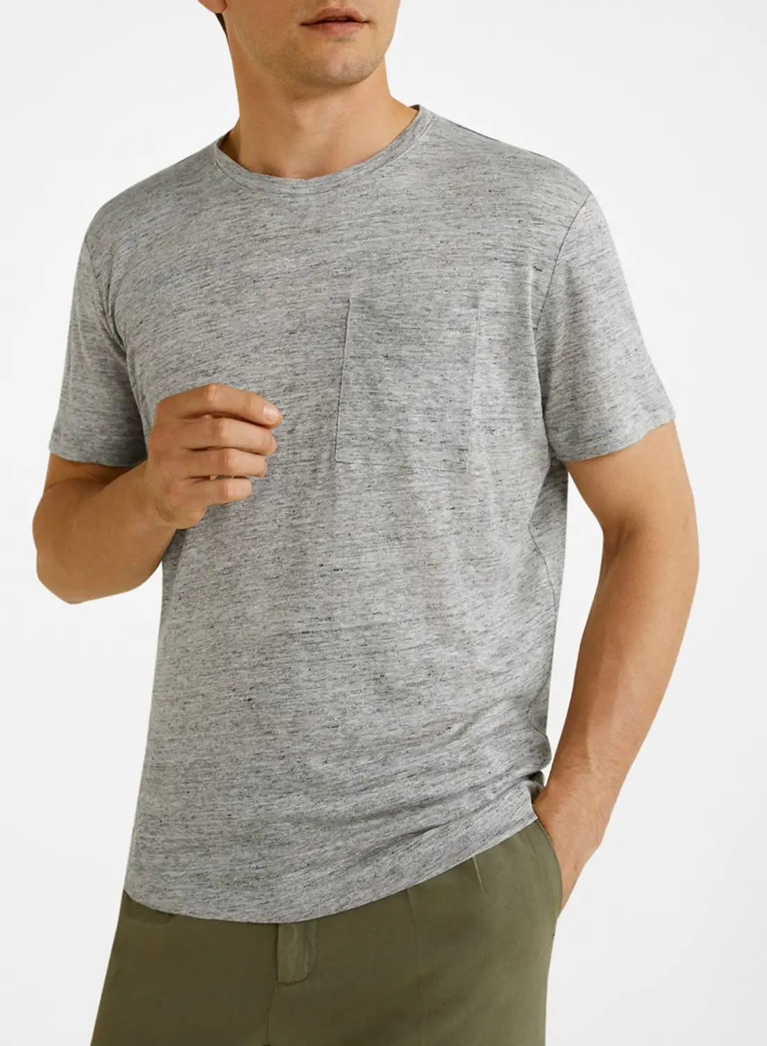 Mango Man Patch Pocket Speckled T-Shirt Grey