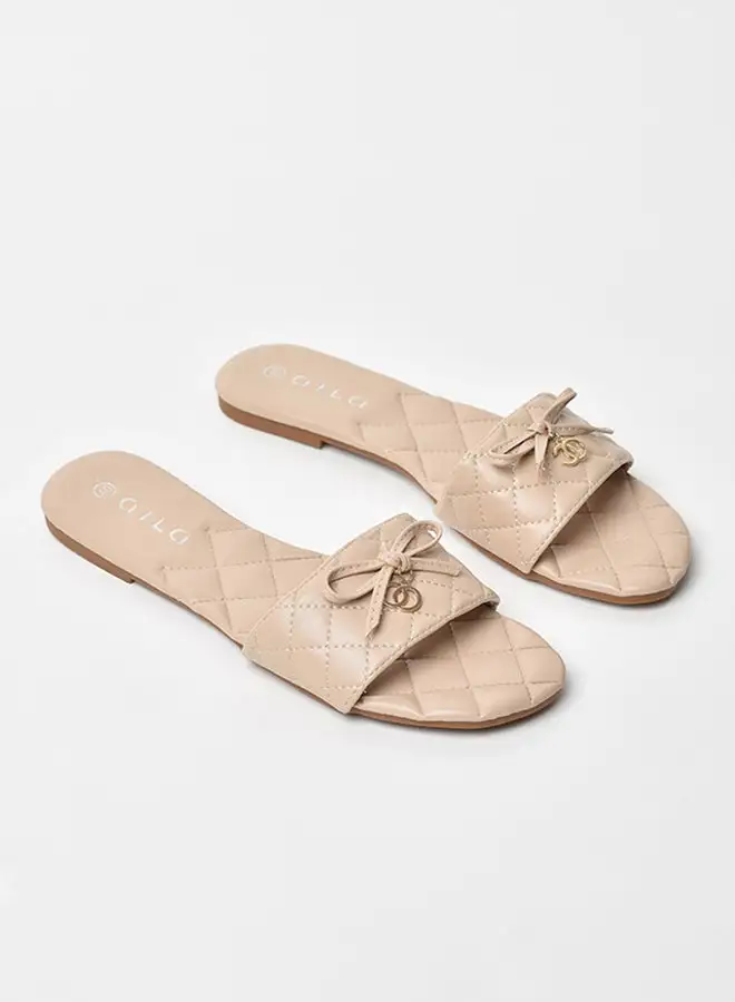 Aila Slip-On Detail Flat Sandals Beige