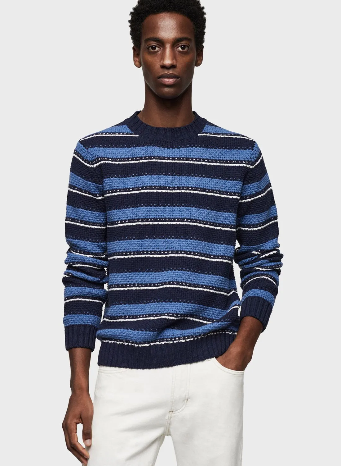 Mango Man Striped Crew Neck Sweater