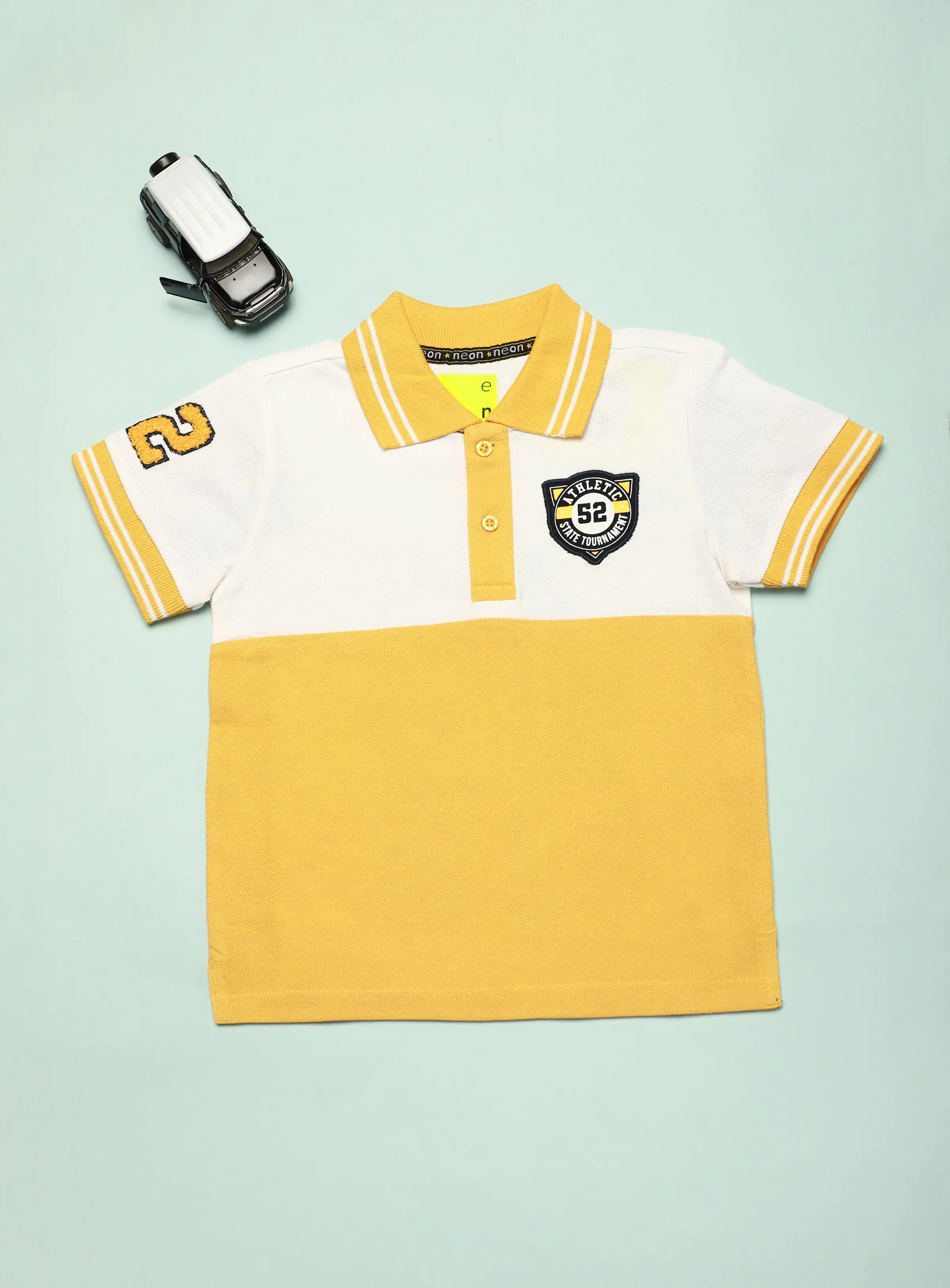 NEON Boys Collared Neck Polo Yellow/White