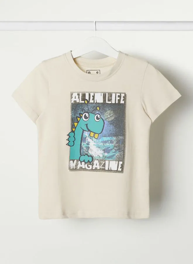 NEON Graphic Print Crew Neck T-Shirt Light Grey