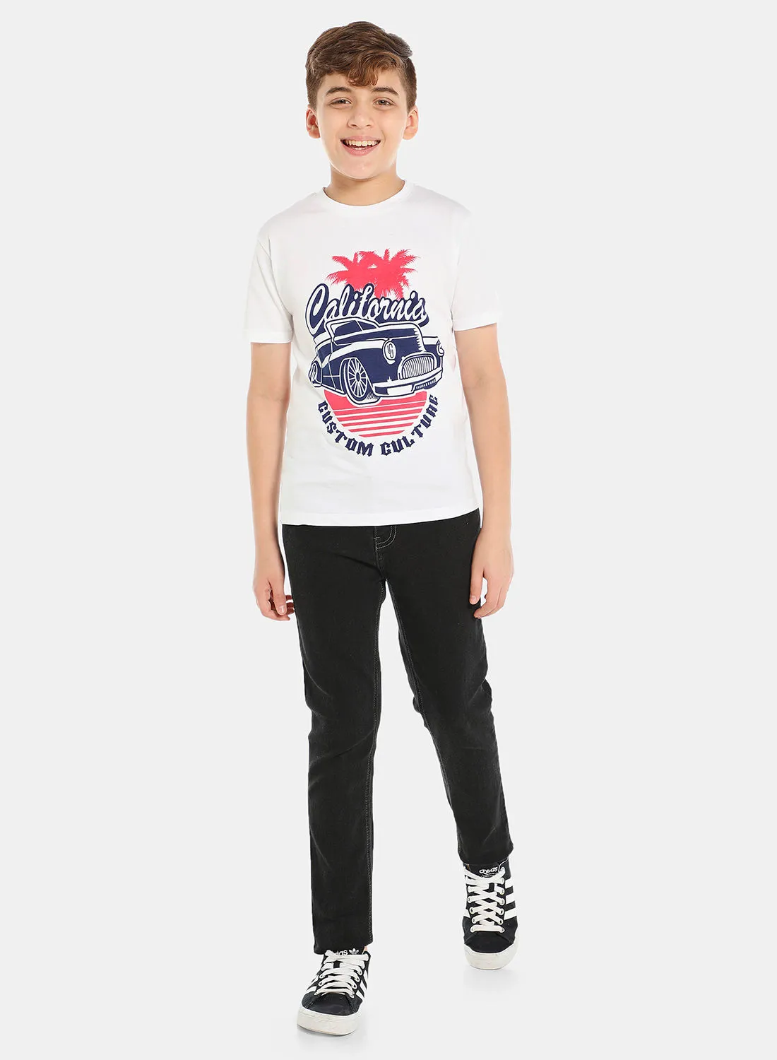 NEON Boys Crew Neck Short Sleeve T-Shirt أبيض / أزرق / أحمر