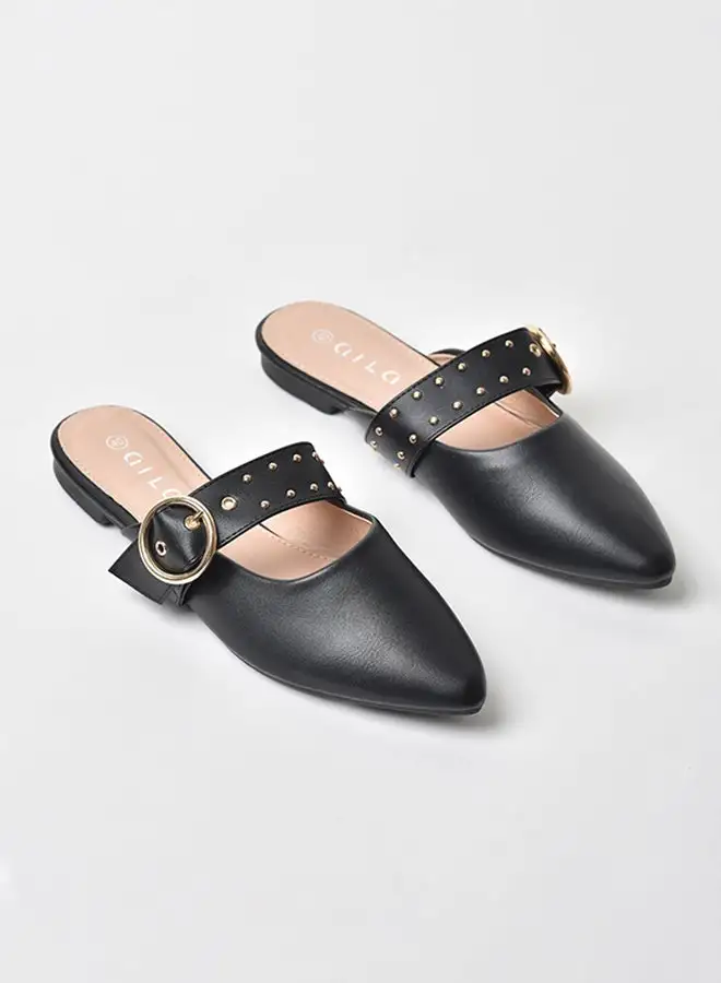 Aila Slip-On Detail Mules Black