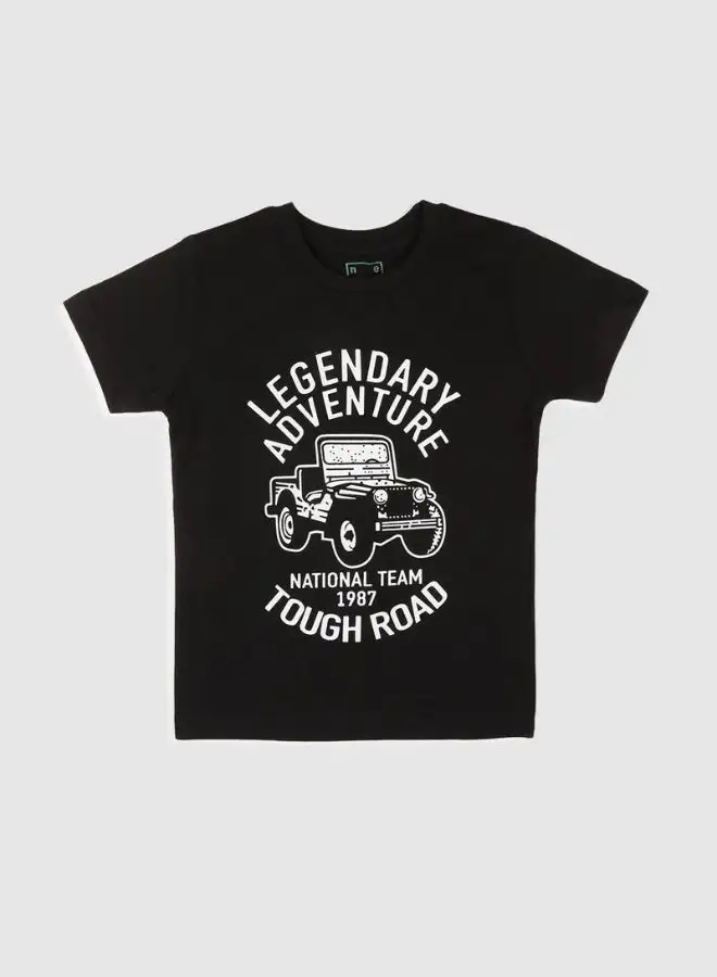 NEON Legendary Adventure Printed Crew Neck T-Shirt Black/White