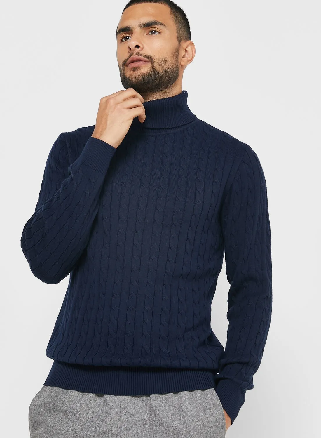 Robert Wood Texture Knit Roll Neck Sweater