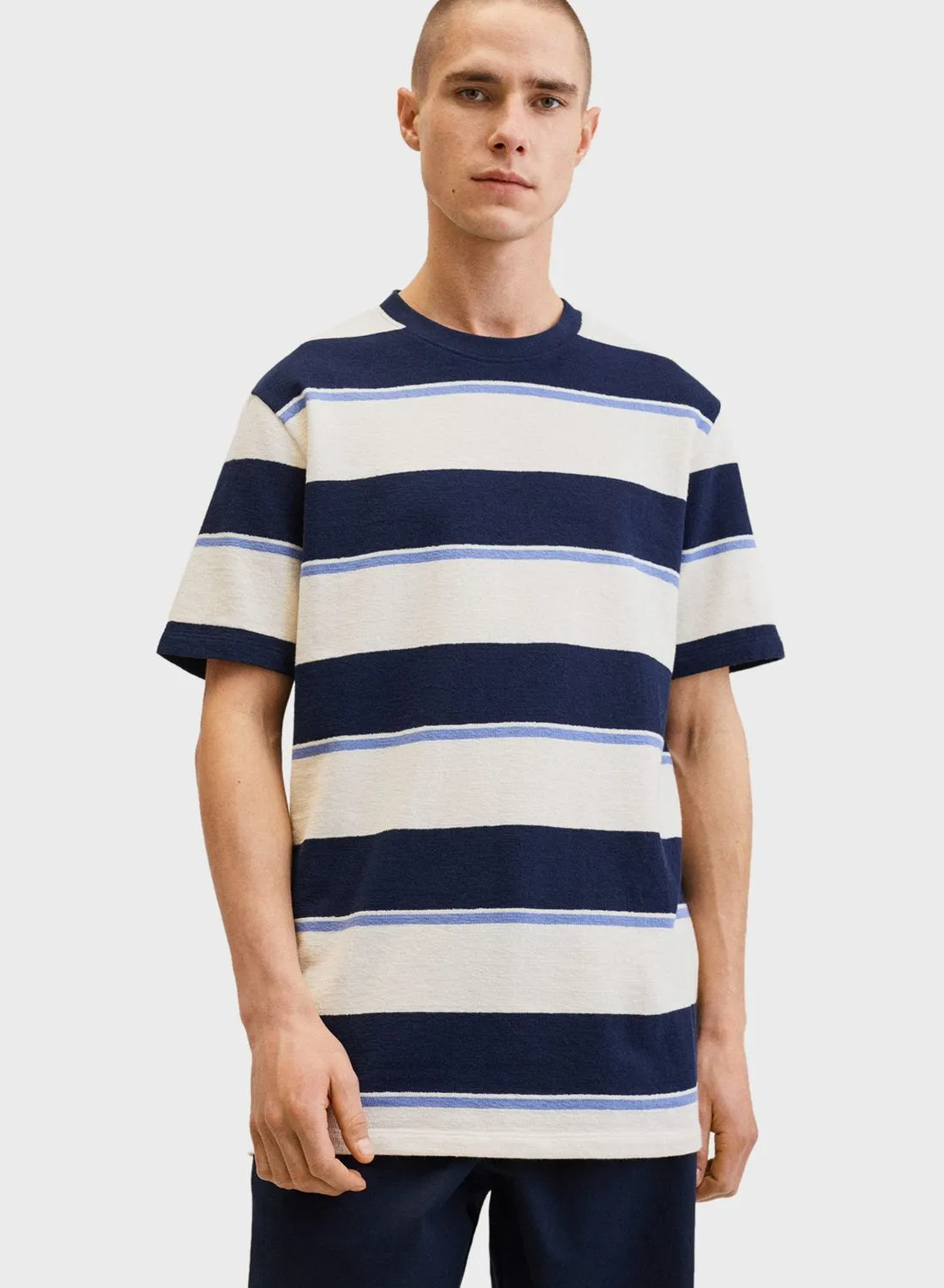 Mango Man Striped Crew Neck T-Shirt