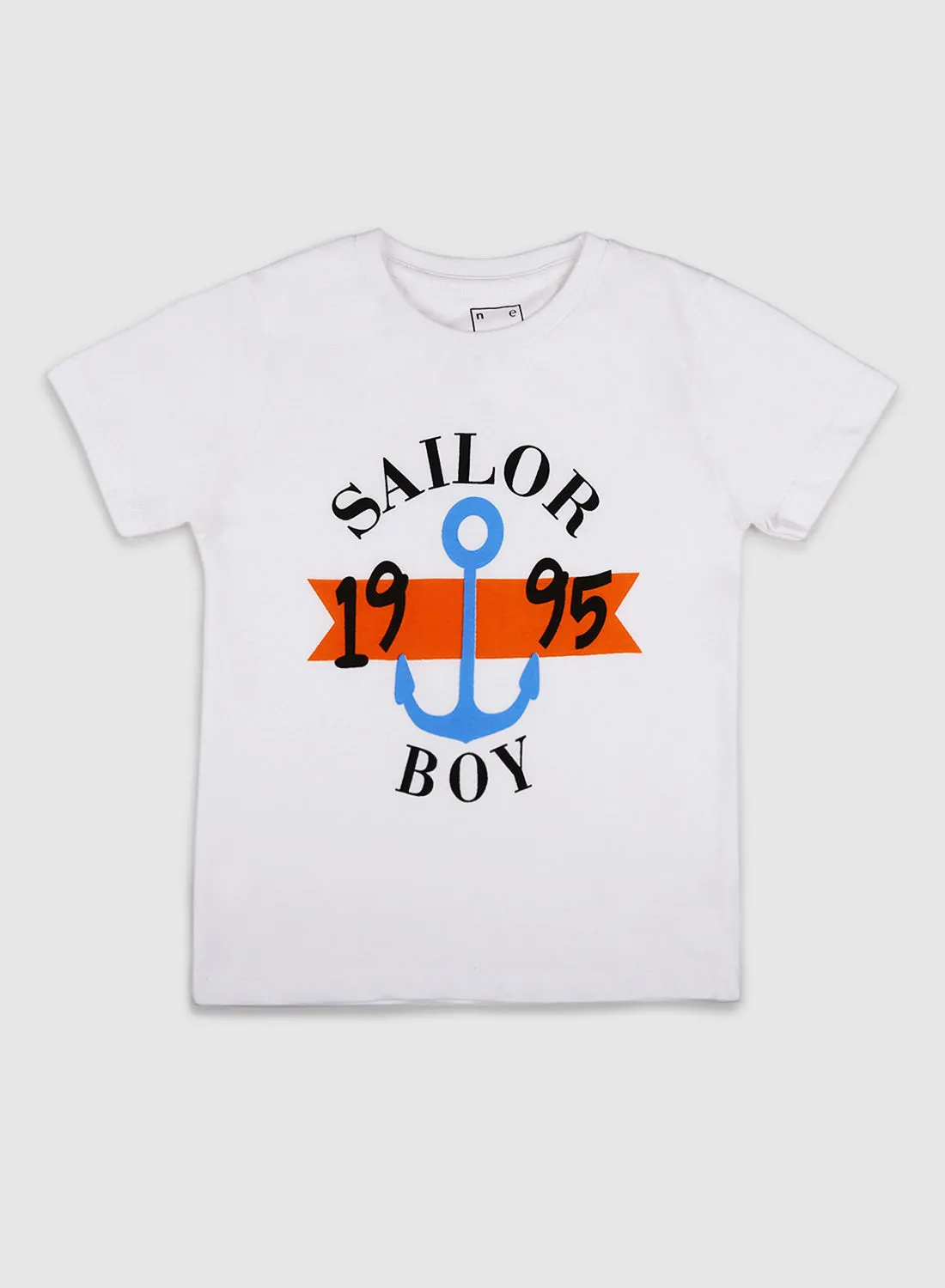 NEON Boys Crew Neck Short Sleeve T-Shirt With Graphic Word Print Eggshell White