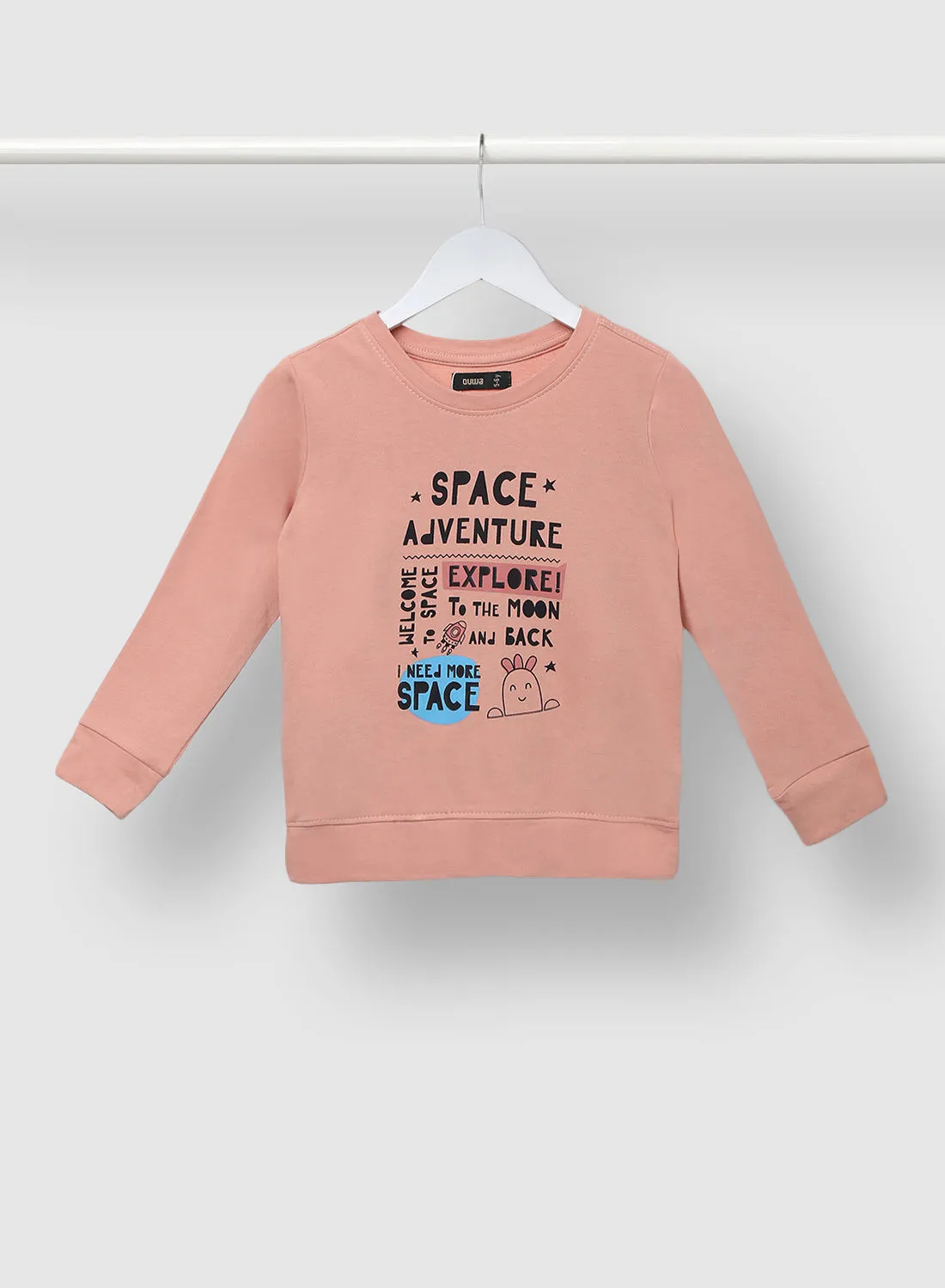 QUWA Graphic Printed Crew Neck Sweatshirt Pink/Black/Blue