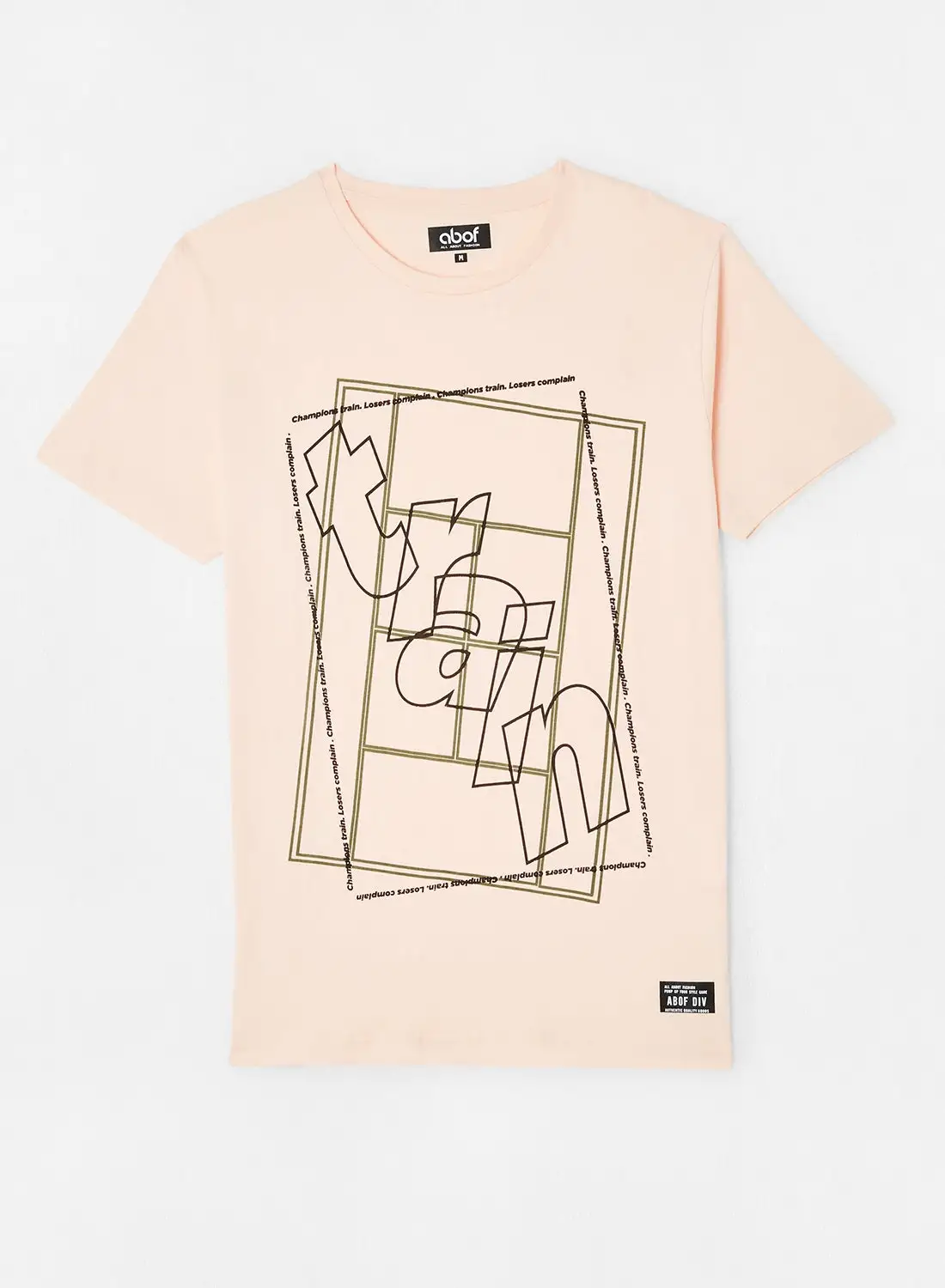 ABOF Train Printed Regular Fit Crew Neck T-Shirt Salmon Pink