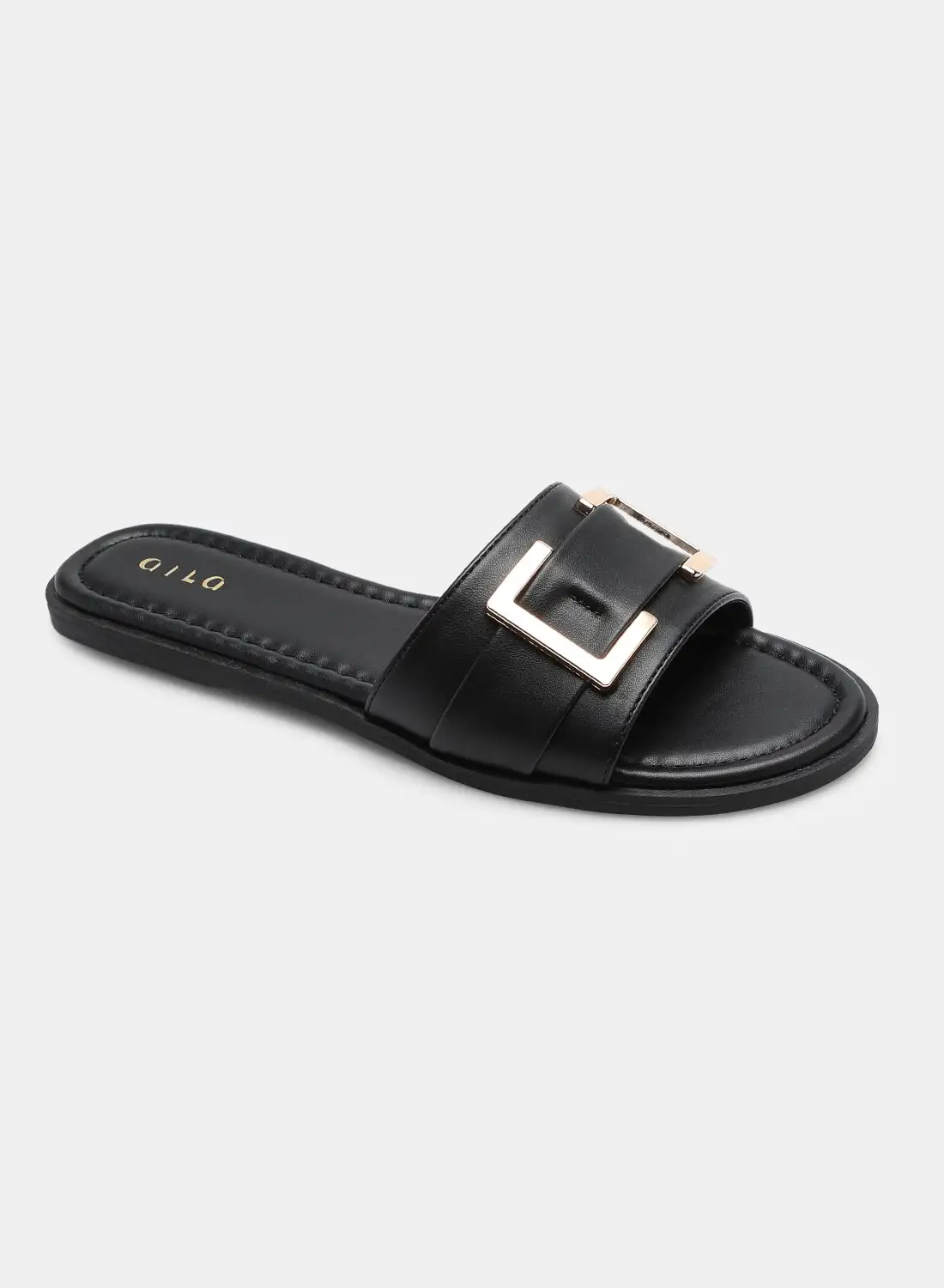 Aila Solid Pattern Buckle Detail Strap Slides Black