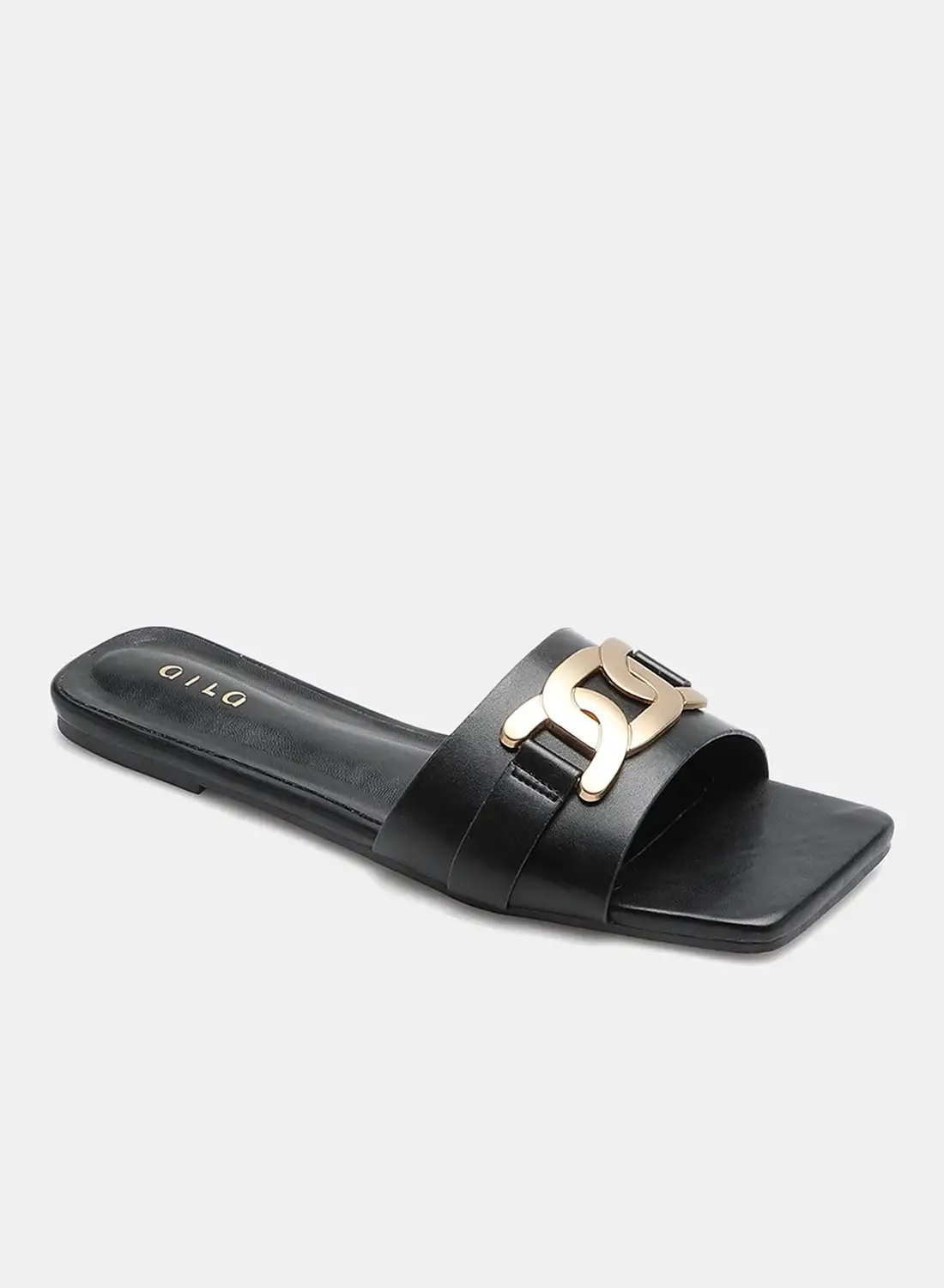 Aila Buckle Detail Strap Slides Black/Gold