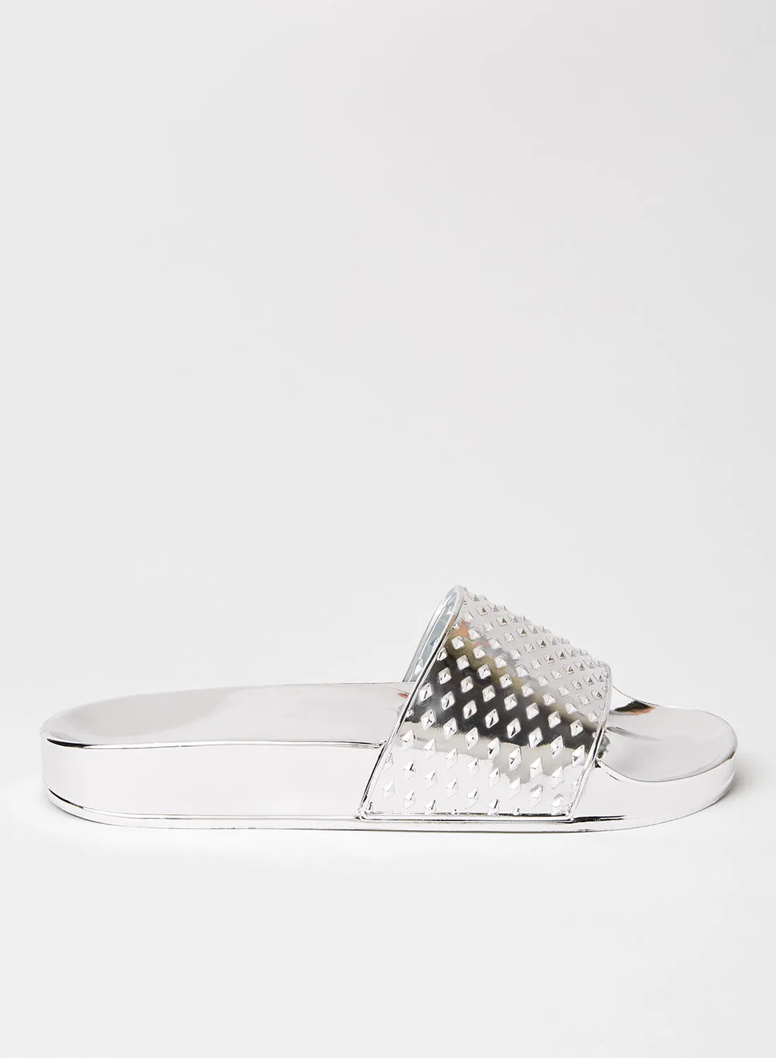 Qupid Castel Flat Sandals Silver