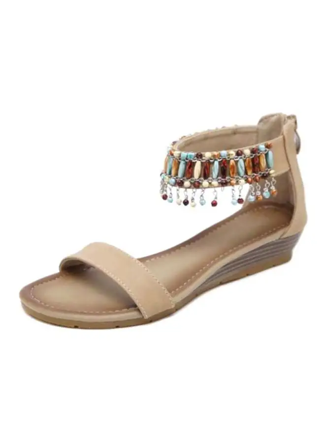 HUSK'SWARE Beaded Wedge Sandals Beige