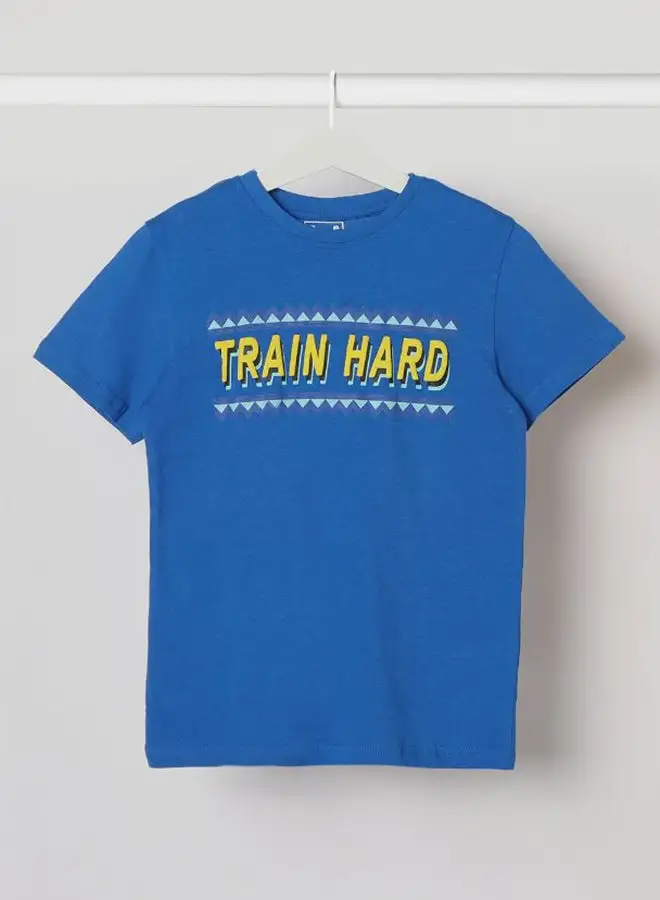 NEON Train Hard Printed Casual Crew Neck T-Shirt Blue