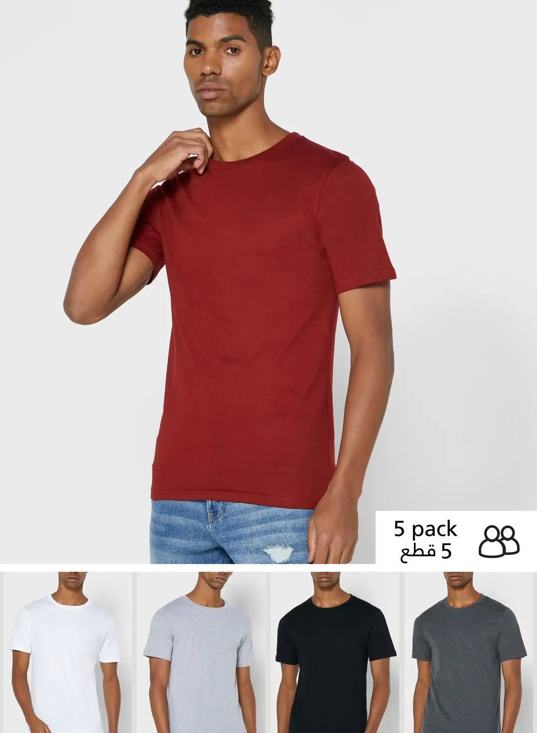 Seventy Five Basics 5 Pack Essential Crew Neck T-Shirts