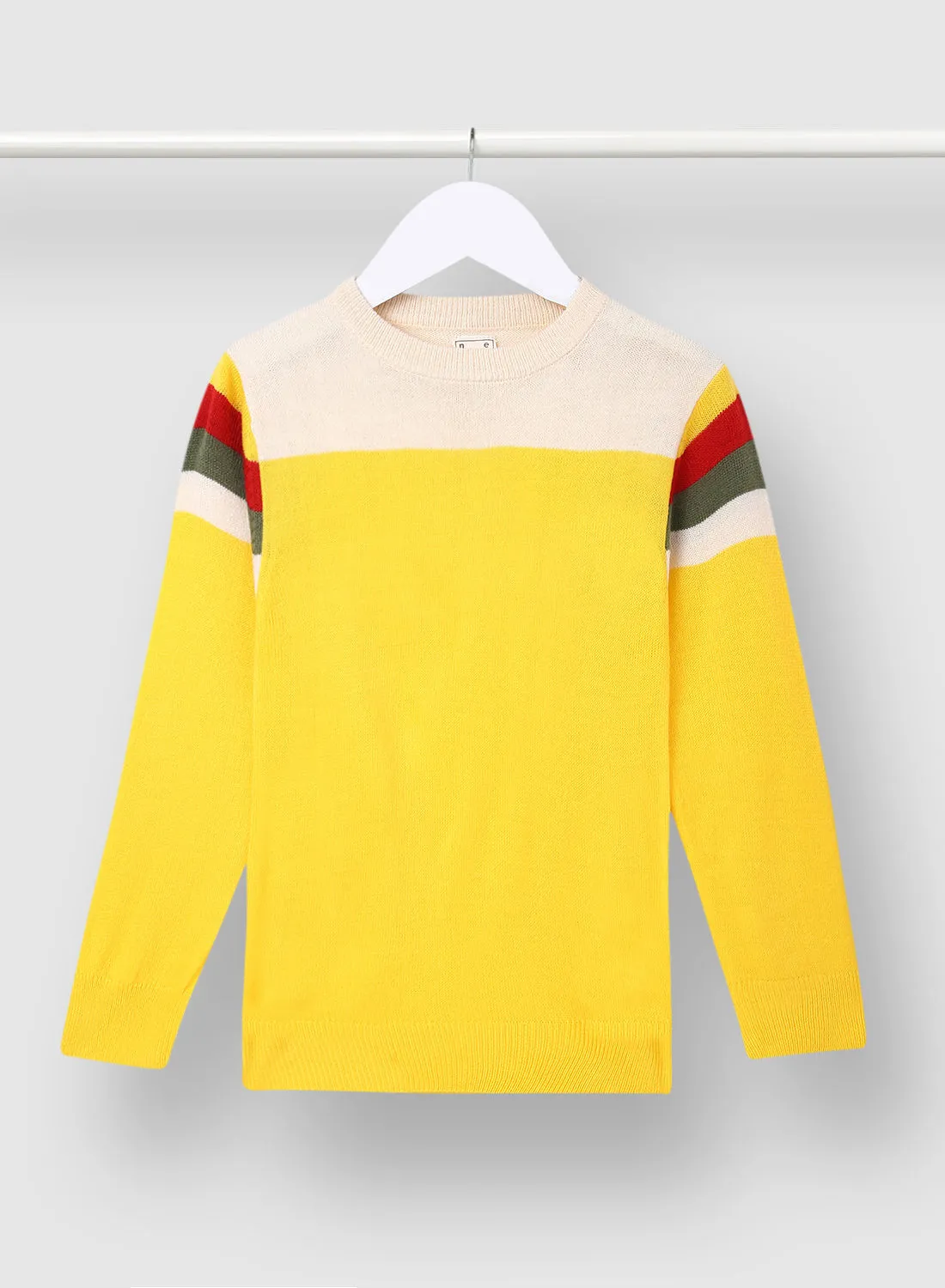 NEON Colourblock Pattern Crew Neck Sweater Yellow/Pink