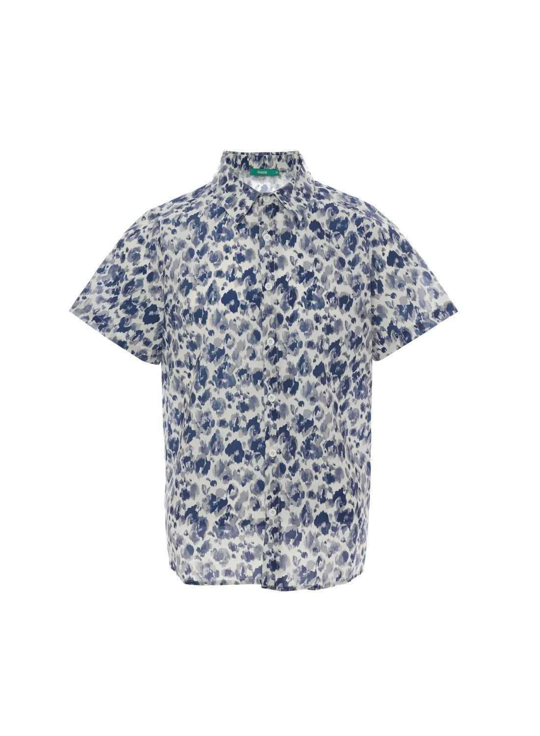 QUWA Casual Trendy Printed Short Sleeves Collar Woven Shirt Persian Blue