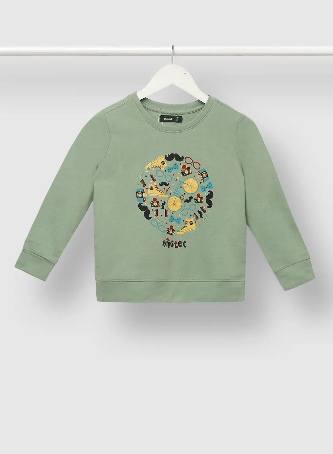 QUWA Casual Boys Graphic Printed Crew Neck Sweatshirt Olive/Blue/Yellow