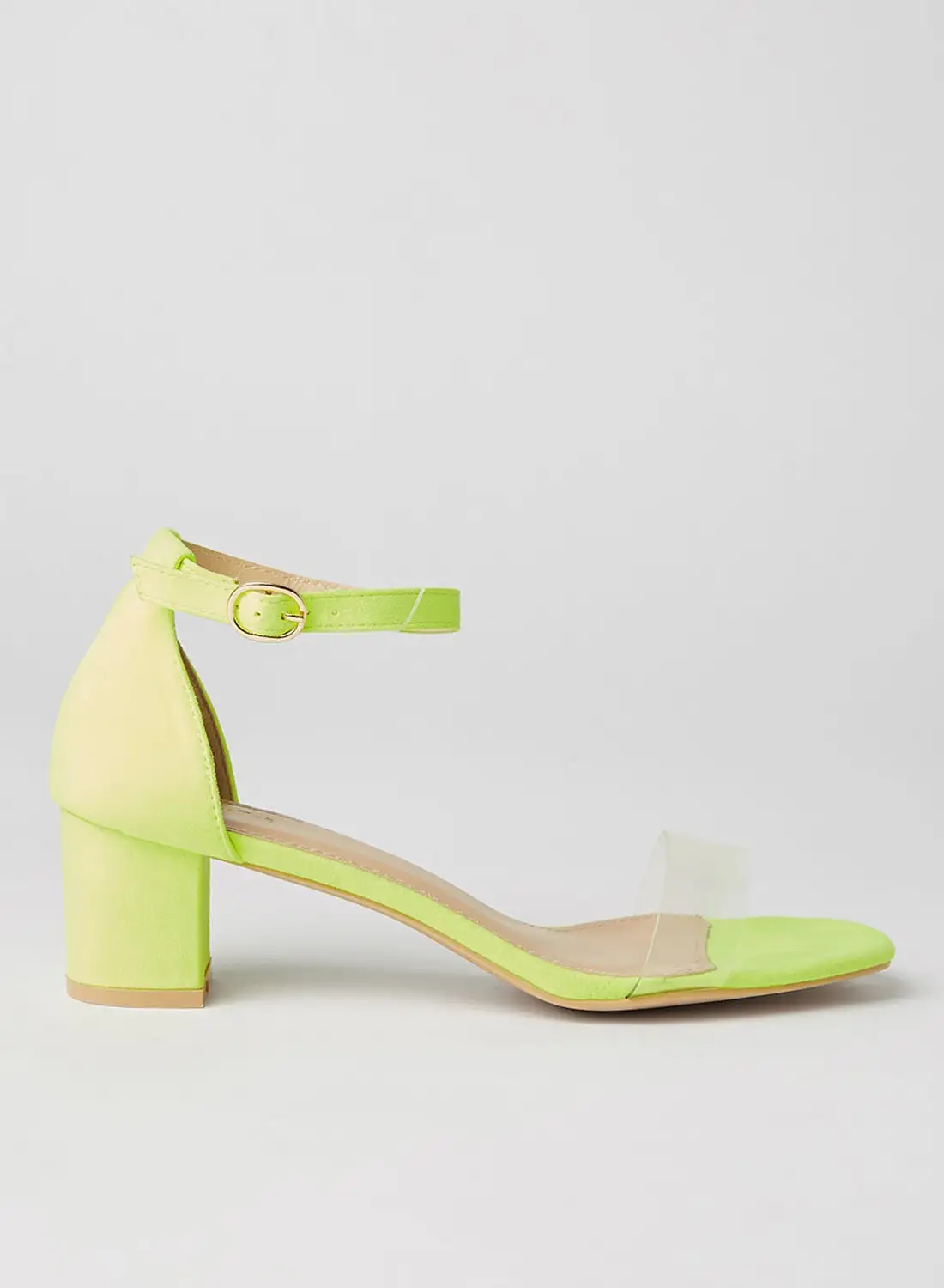 Deezee Ankle Strap Mid Heeled Sandals Neon Yellow