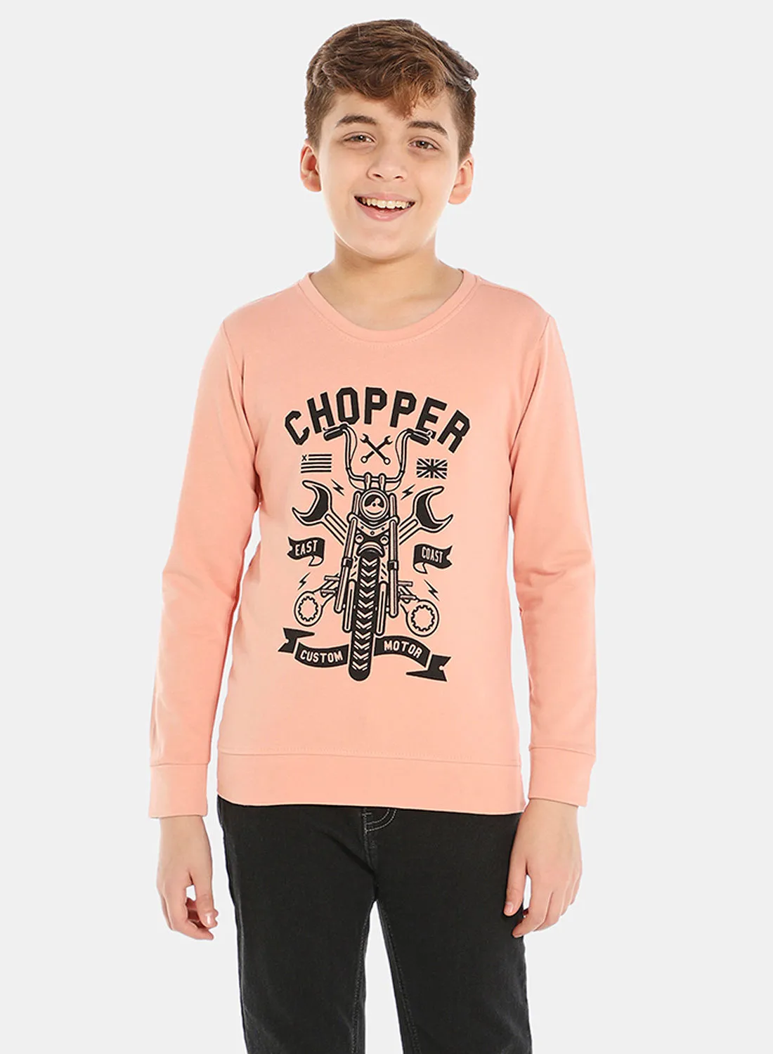 QUWA Elegant Boys Graphic Printed Long Sleeve Cotton Crew Neck Sweatshirt Pink/Black