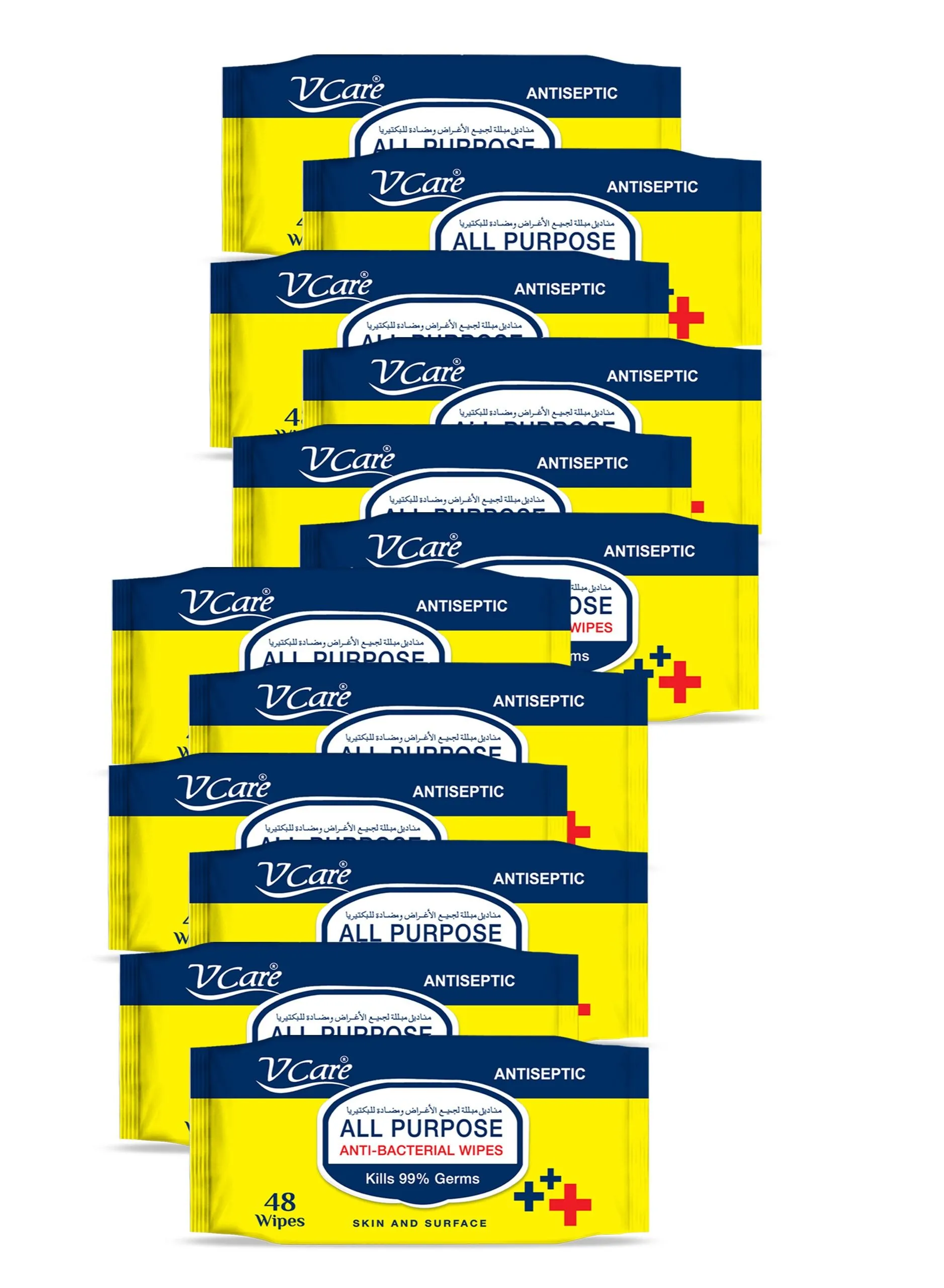 VCare All Purpose Anti Bacterial Wipes, 12 x 48 Count