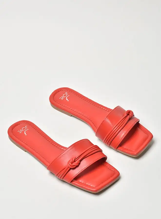 Jove Knot Detail Broad Strap Flat Sandals Red