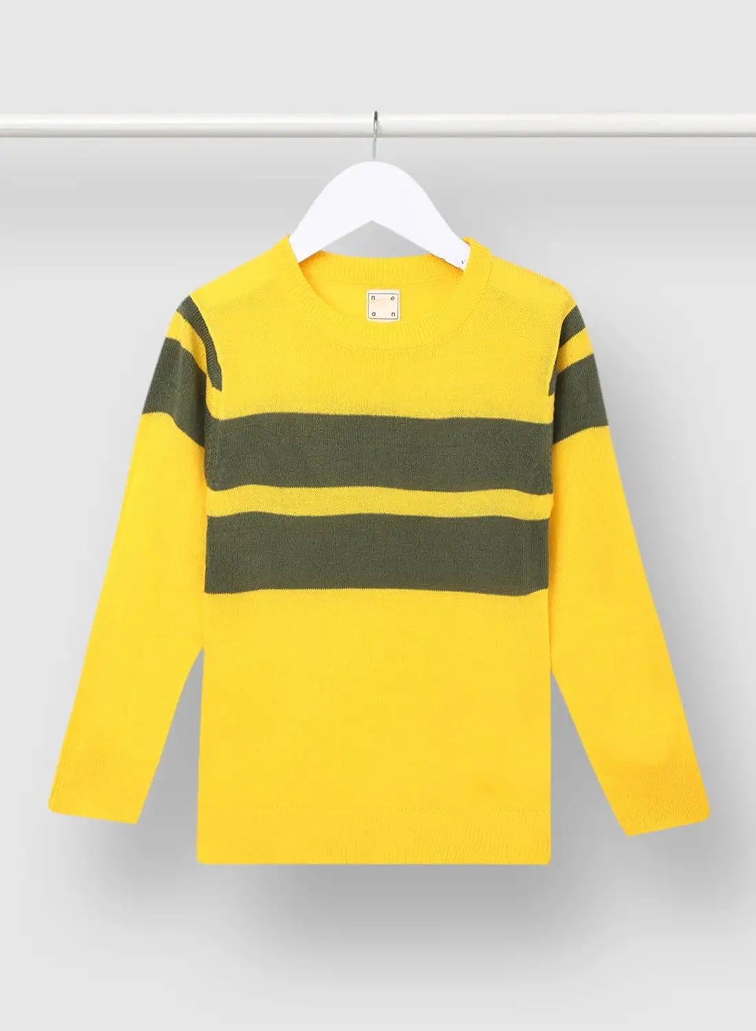 NEON Colourblock Pattern Crew Neck Sweater Yellow/Green