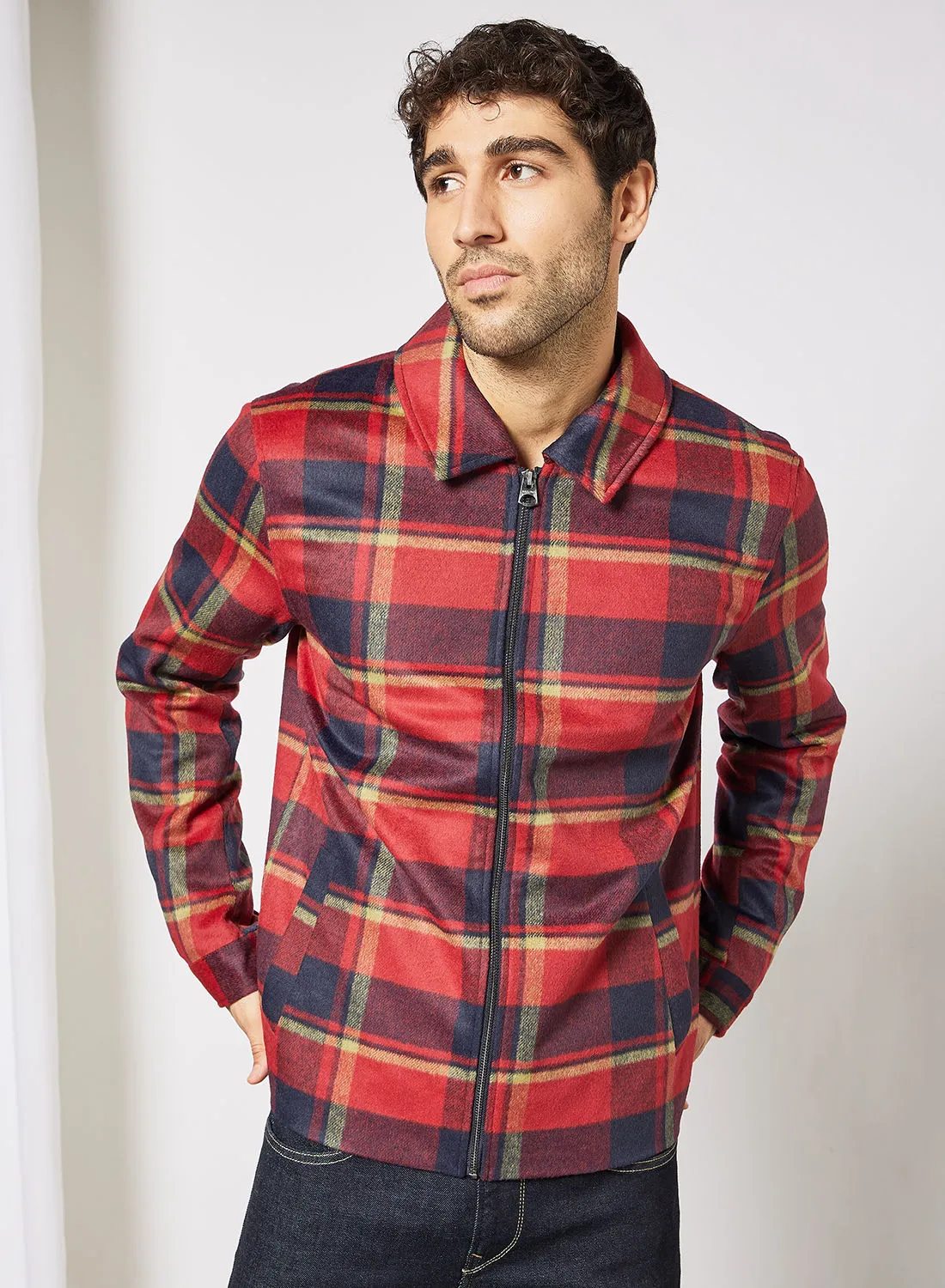 ONLY & SONS Check Print Overshirt Red