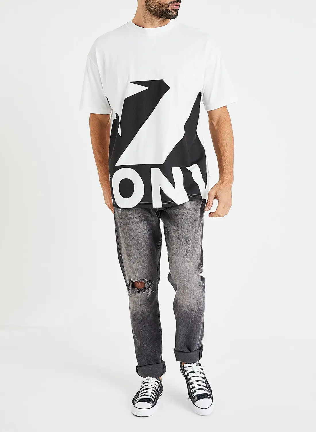 CONVERSE Star Chevron Icon Remix Oversize T-Shirt White/Black