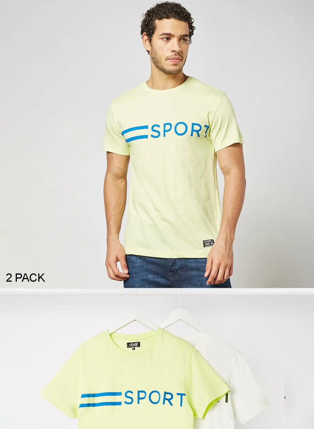 ABOF 2 Pack Of Graphic Printed T-Shirt Yellow/White