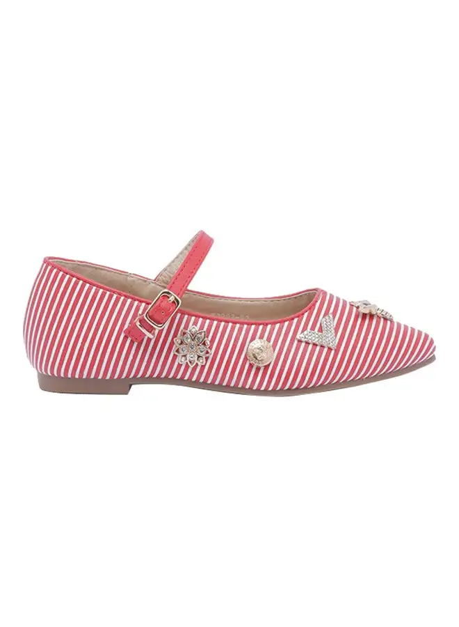 ZAHA Girls Striped Charms Embellished Mary Janes Red/White