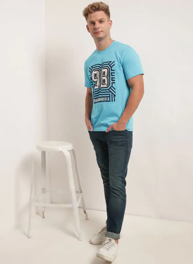 QUWA Printed Short Sleeves T-Shirt Sky Blue