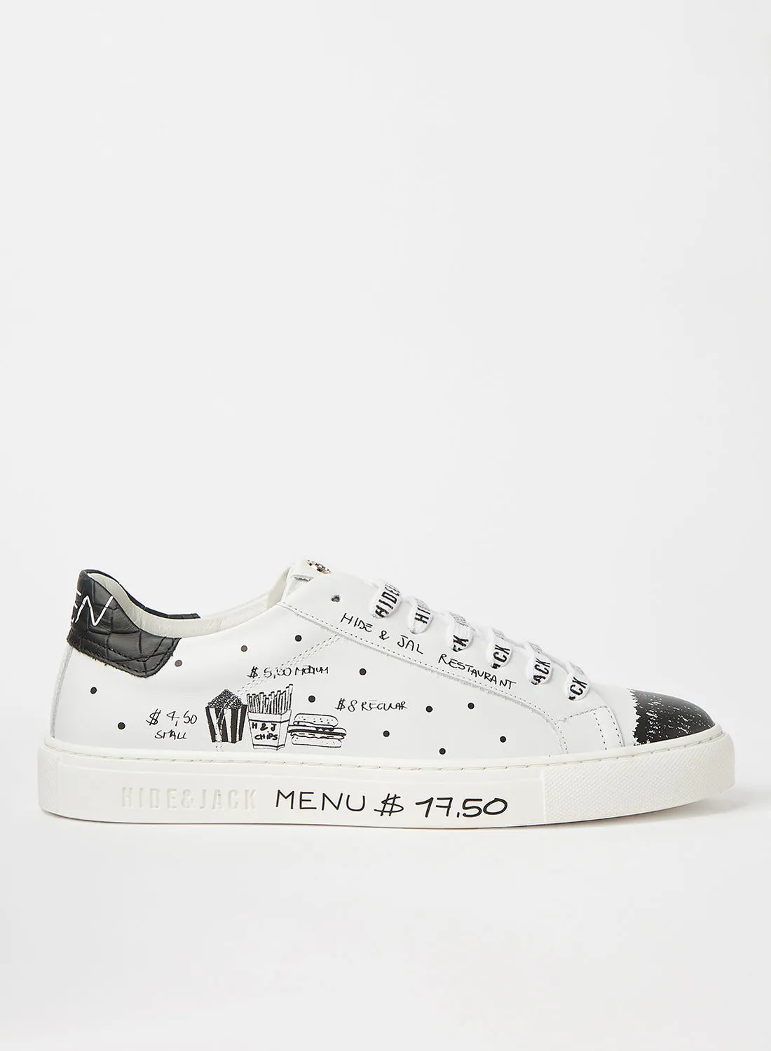 Hide & Jack Graphic Print Leather Sneakers White