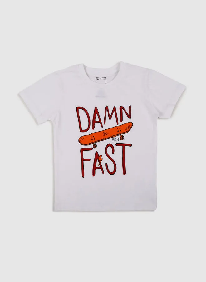 NEON Damn Fast Printed Casual Crew Neck T-Shirt White/Maroon